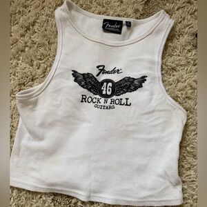 Fender White Tank Top with Black Rock N Roll Wing Graphic
